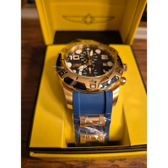 Invicta Bolt 50 mm Gold Tone Case Blue Dial Skeleton Hands Blue Silicone Straps main image 6